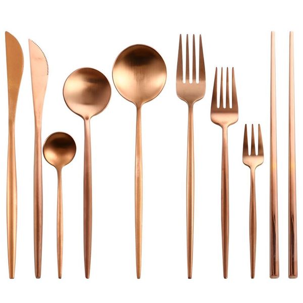 

rose gold cutlery set butter knives chopstick steak knife fork coffee spoon teaspoon home party travel wedding noble t jllvfp