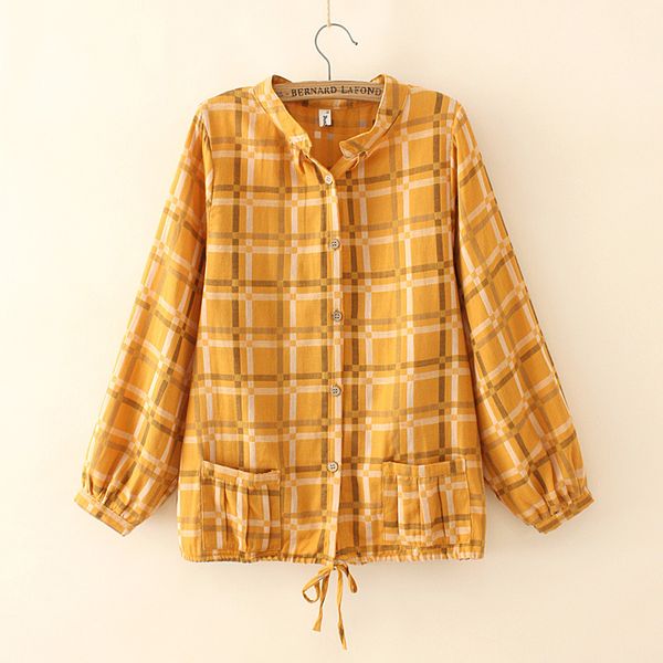 

plaid blouse women's sleeves two pockets, blouses with long sleeves. lhuc, White