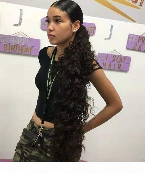 

easy хвостик причесок клип ins длинные человеческие волосы кулиской хвостик черные волосы завитые кулиской расширение хвостик волосы девстве, Black