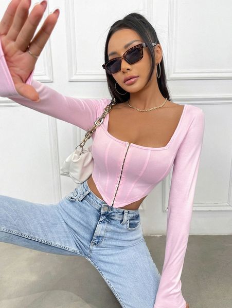 

hook and eye asymmetrical hem crop tee u0vq#, White