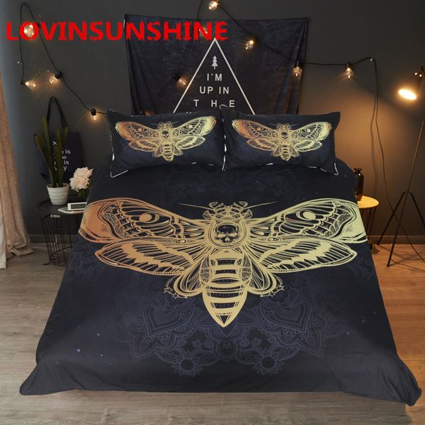 

lovinsunshine death moth bedding set skull duvet cover set black and golden home textiles for adults butterfly boho bedclothes