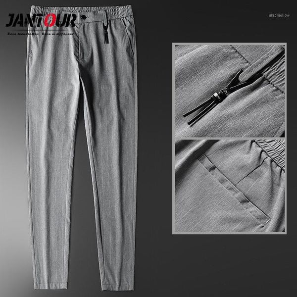 

men's pants summer men business brand clothing classic casual trousers thin straight gray black stripe pants1