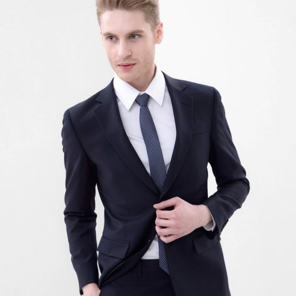 

basique slim 2020 spring autumn 60% wool warm 2 buttons single breasted formal black deep blue full men suit jacket1, White;black