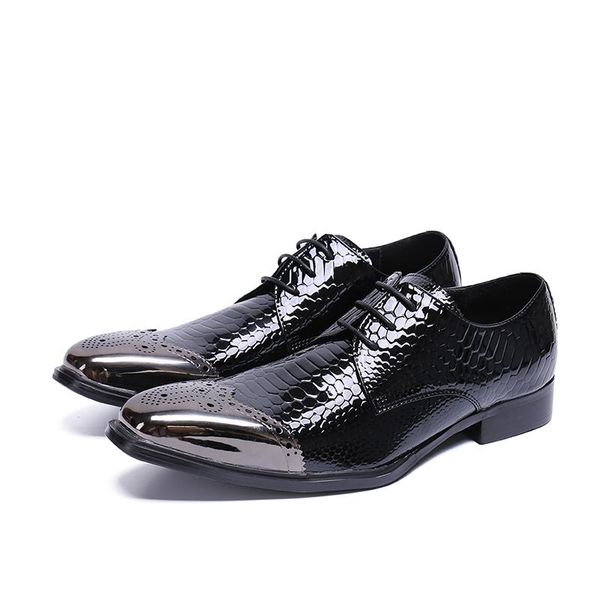 

genuine leather men brogue carved oxford shoes square toe men dress shoes lace up wedding party business, Black