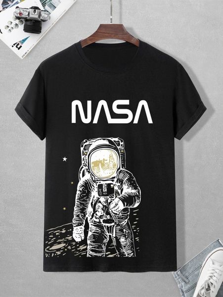 

men astronaut and letter graphic tee q6wv#, White;black