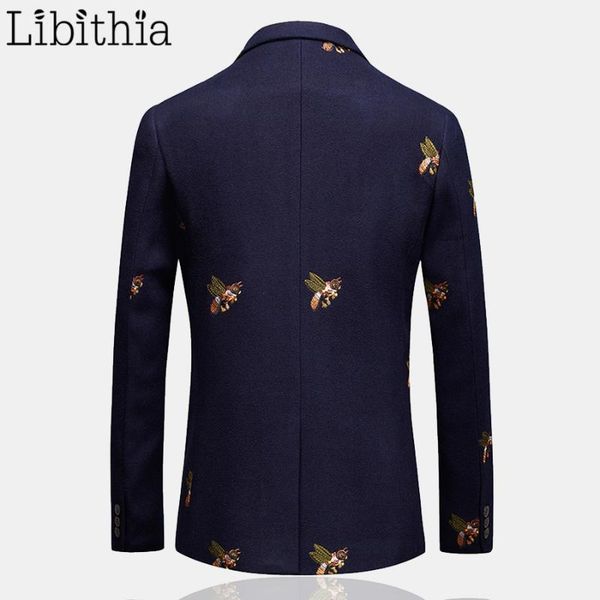 

mens one button blazer bee embroidery wedding smart casual slim fit jacket big size 6xl navy blue clothes male t2081, White;black