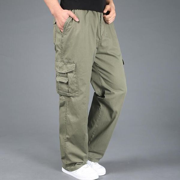 

2021 casual male cargo trousers loose cotton urban baggy pants with pockets big 5xl 6xl mhx3, Black