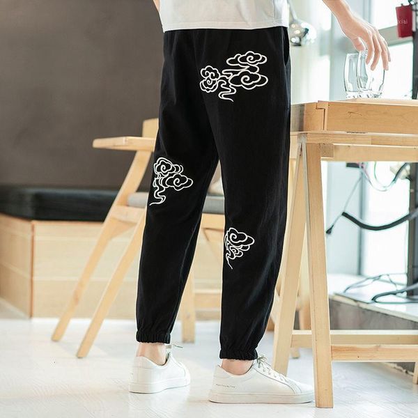 

neploha men's chinese style big size casual pants 2020 autumn winter new embroidered woman trousers fashion male pants1, Black