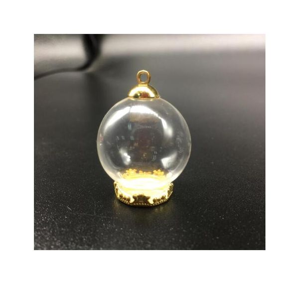 

50sets 25*15mm miniature terrarium metal crown base tray jewelry necklace lanugo round glass vial pendant diy wishing bbylbf, Black