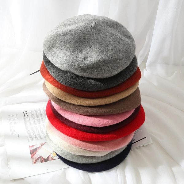 

new wool solid color ladies beret fashion casual autumn and winter wild dome hat1