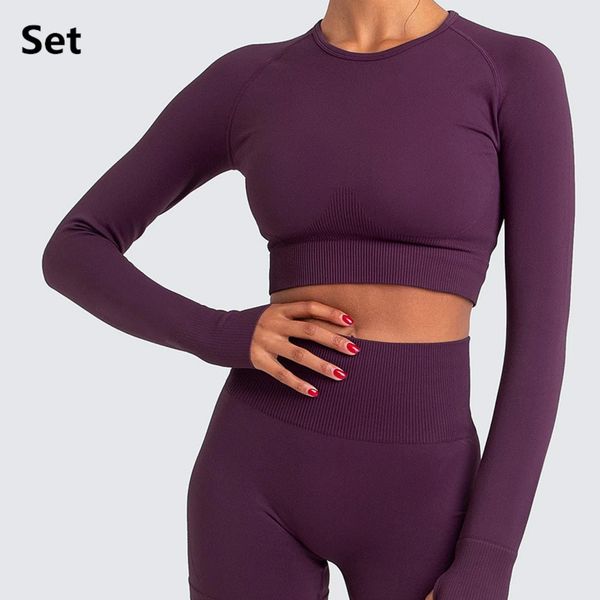 

gym yoga set women tracksuit sport suit solid fitness crop high waist seamless pants leggings workout clothing sportwear c0122, Gray