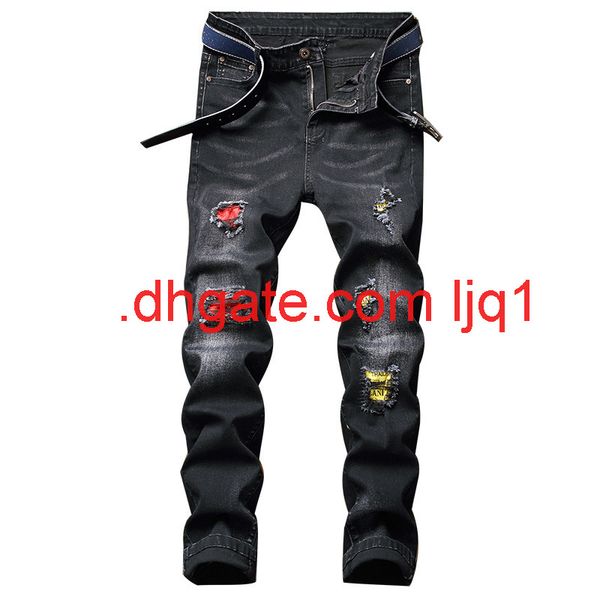 

men's korean slim fit fashion trend straight tube personalized pants, Blue