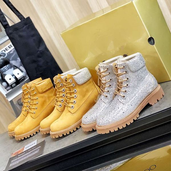 

2020 winter women lace-up ankle short boot women flat rhinestone martin black genuine leather motorcycle boot