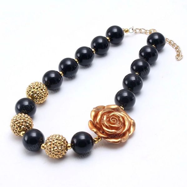 

fashion design girls kids chunky beads necklace gold flower child toddler bubblegum necklace handmade jewelry new, Red;brown