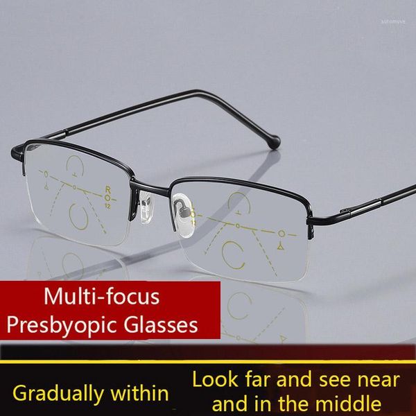 

multifocal presbyopic reading glasses men women half frame metal progressive bifocal anti blue hyperopia pchromic eyewears1, White;black