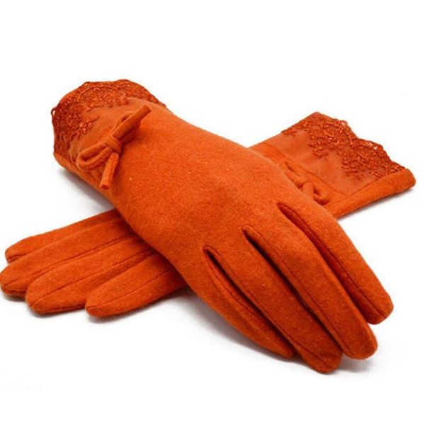 

warm winter ygyeeg for women wool bow cashmere decorations female full finger gloves good quality mittens feminina luva