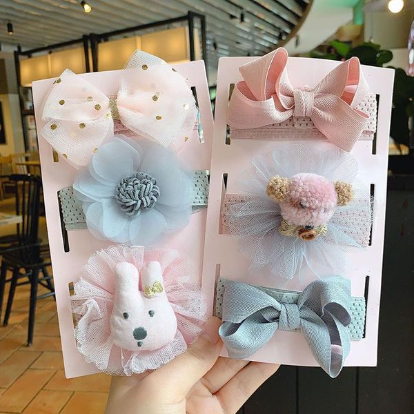

3pcs baby headband stretchy nylon bow girl headbands cute kids princess hair band infant bowknot headwear accessories, Slivery;white
