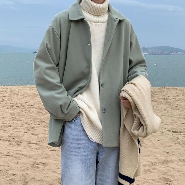 

plus cotton woolen coat men's fashion casual short woolen coat men streetwear loose korean style oversize men s-xl1, Black