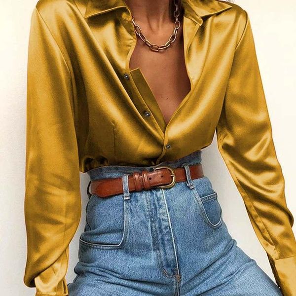 

fashion women offie basic shirt celmia 2020 long sleeve satin blouses lapel buttons shirts elegan tunic solid blusas, White