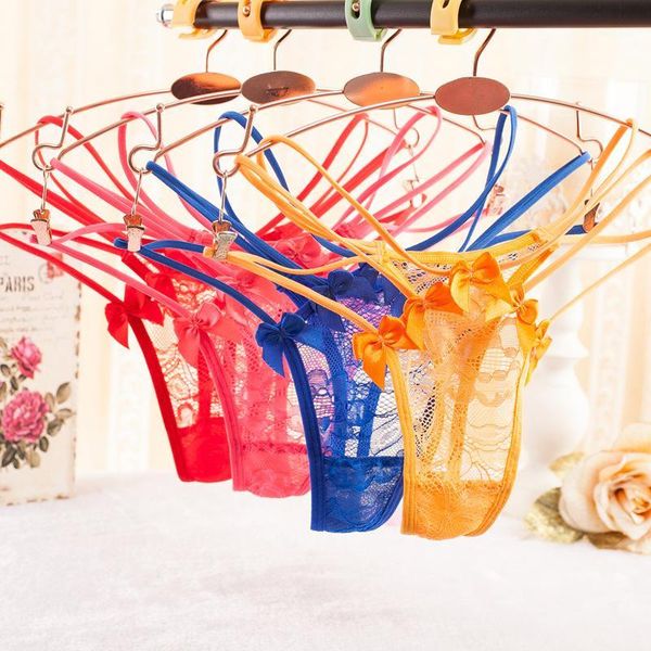 

women's lingerie cute bow lace panties bandage transparent female underwear g-string1, Black;pink