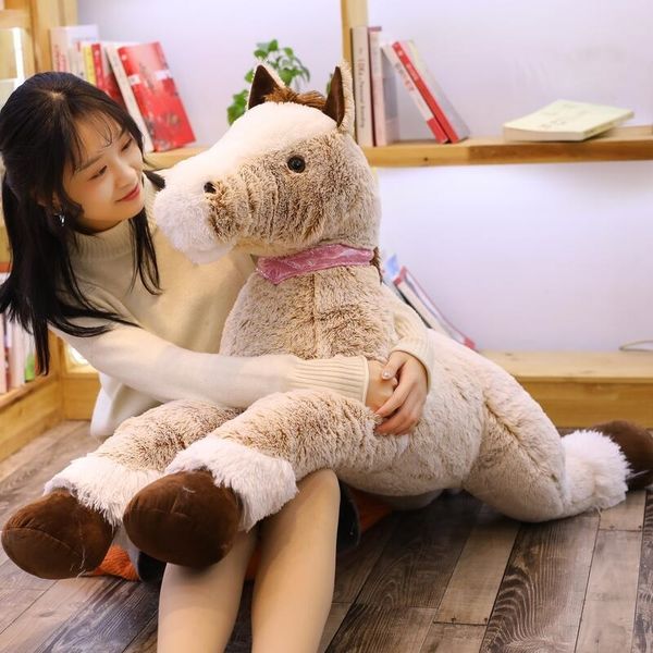 

90/120cm crouching horse big size horse plush toy soft animial stuffed doll gift for children girl cartoon decor y200111