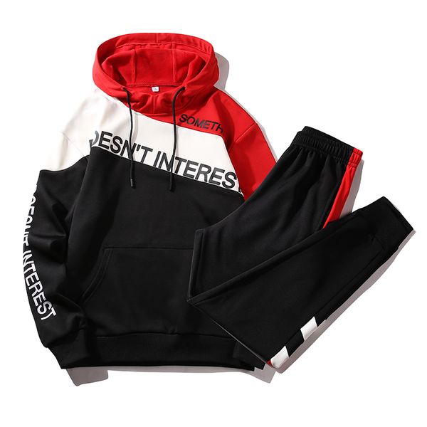 

2021 new brand clothing men's fashion tracksuit casual sportsuit hoodies sweatshirts sportswear coat+pants men sets streetwear 4xl agiq, Black