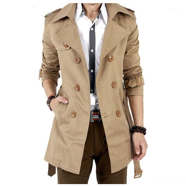 

2020 men's new autumn trench coat slim long sections solid ourwear brand men's fashion coat mz0421, Tan;black