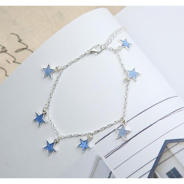 

lights europe and the united states ladies beach wind blue five - pointed star tassel anklet luminous stars sqctns beauty888, Red;blue