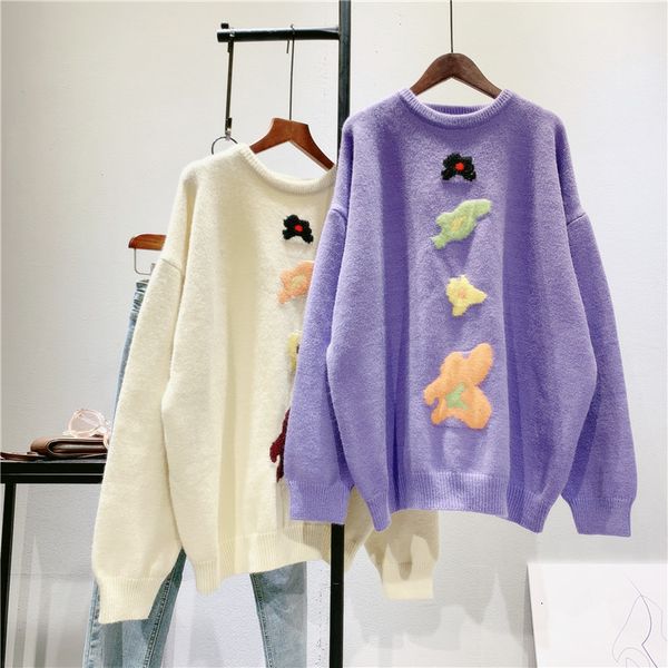 

2021 new autumn o-neck long sleeve warm sweater pure color winter casual women pullovers pull femme o4if, White