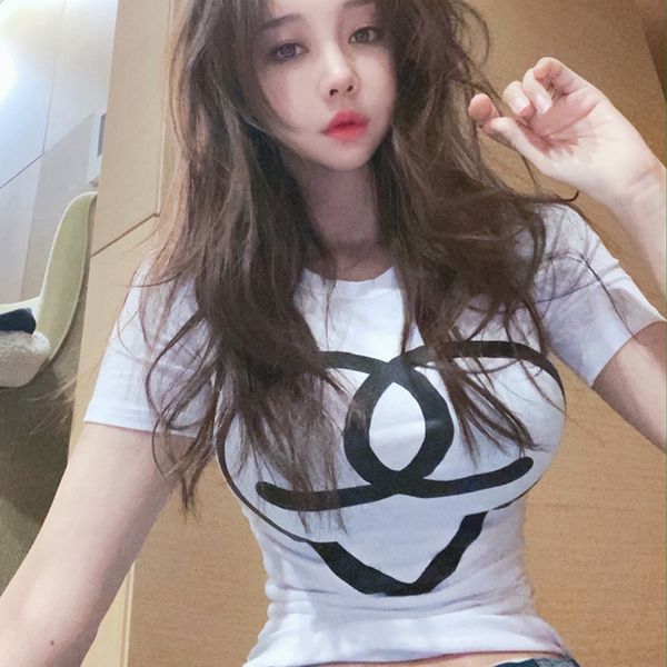 

slim women's new spring summer 2020 versatile fashion letter printed tight short sleeve t-shirt coat t-shirt women's round neck vm, White