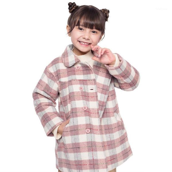 

2020 autumn and winter new thickened kids' overcoat retro plaid korean style green collar coat girls' coat wholesale1, Blue;gray