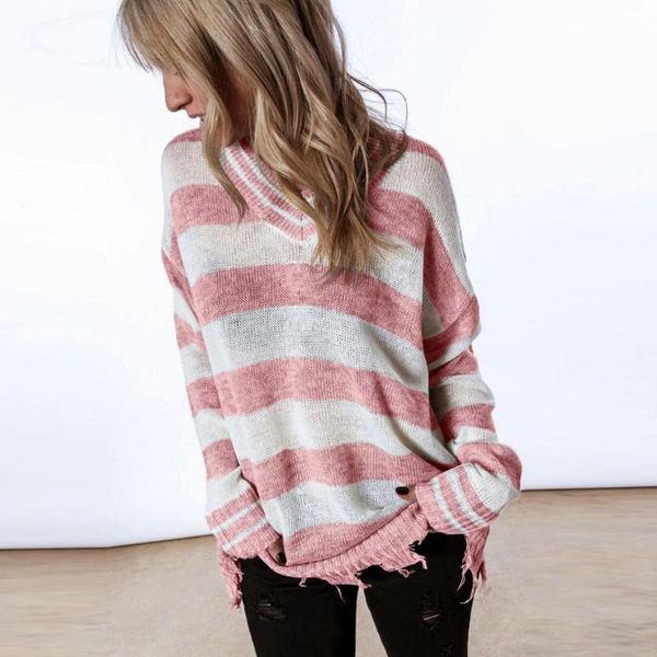 

women's striped pullover long sleeve tassel hollow knit sweaters femme jumper soft and skin-friendly chandails suÃ©ter, White;black