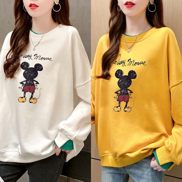 

4wkri 2020 autumn women's two-piece fake two-piece pullover printing size autumn sweater large size women's fake 2020 pullover swe, Black