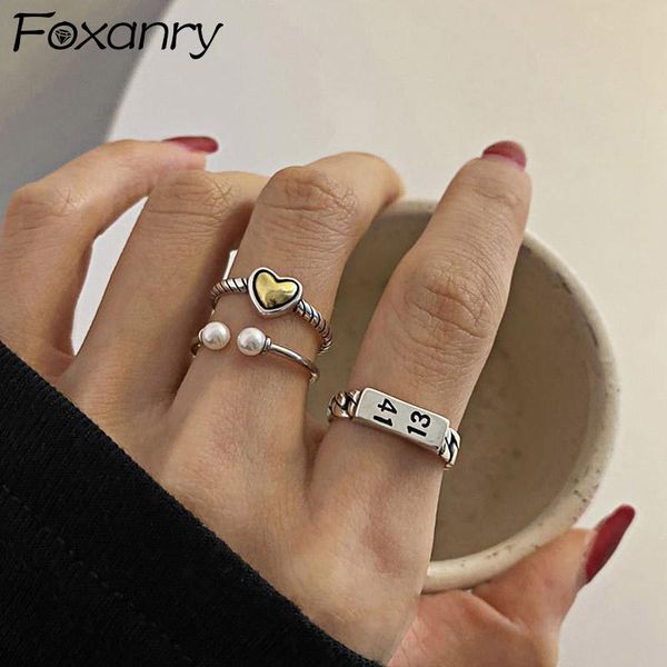 

foxanry 925 sterling silver love heart rings for women new fashion creative 1314 digital thai silver birthday party jewelry gift, Golden;silver