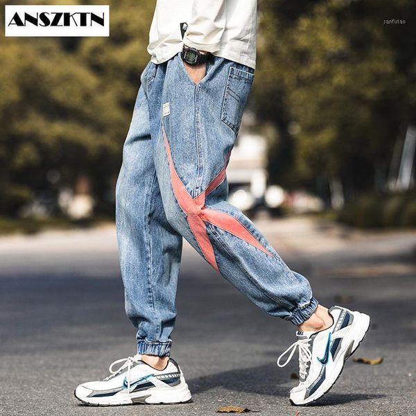 

anszktn new fashion men's streetwear straight jean femme blue cotton cargo pants streetwear loose male jogger sweatpant trousers1