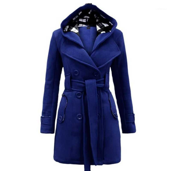 

ladies removable hooded coat slim double-breasted belt jacket autumn winter wool blend casual solid color coat ladies warm coats1, Black