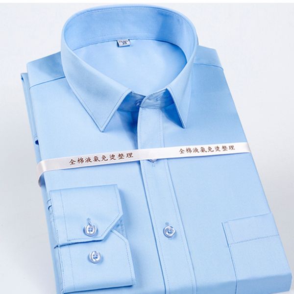 

high grade 100% mercerized cotton square collar solid s~5xl men's dress shirts long sleeve slim fit anti wrinkle easy care 201124, White;black