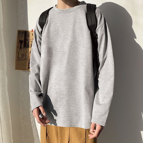 

long sleeve t-shirts men oversize o-neck casual solid long t shirt men spring autumn loose tee shirt men tee 10 color 201203, White;black