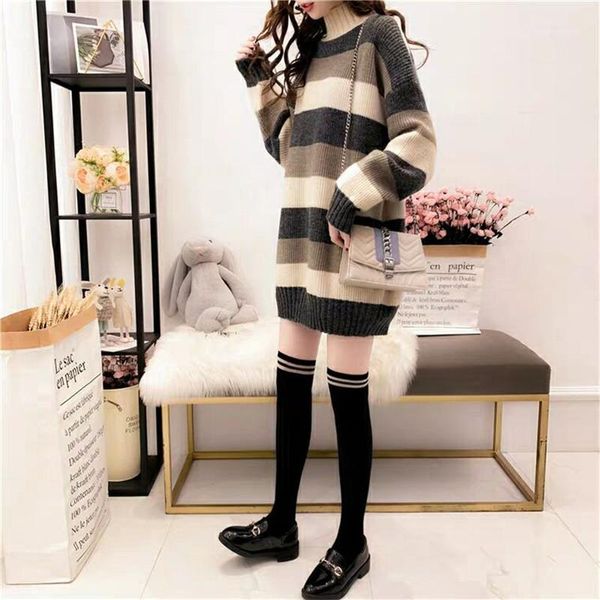 

women's sweaters sweater half turtleneck women autumn and winter loose mid-length thick pullover fashion wild1, White;black