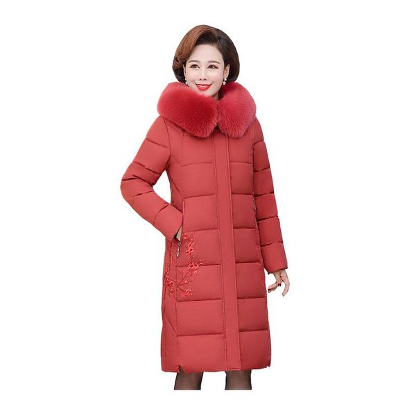 

женщины x-long зимняя куртка меховой воротник с капюшоном ветрозащитный теплый био вниз пальто негабаритные хлопка проложенный parkas casaco, Black