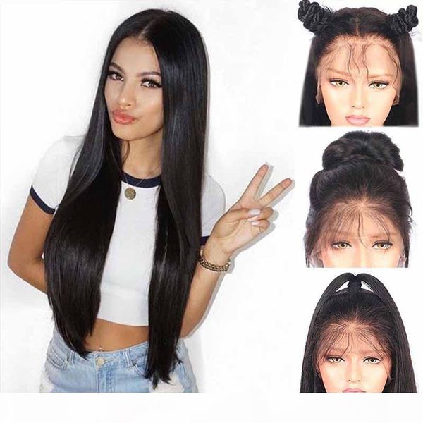 

pre plucked brazilian lace front wigs for black women 150 density brazilian straight virgin human hair lace front wigs with baby hair, Black;brown