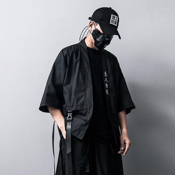 

embroidery chinese character chinese style mens jackets and coats summer thin japanese harajuku kimono male hip-hop ribbon coat1, Black;brown