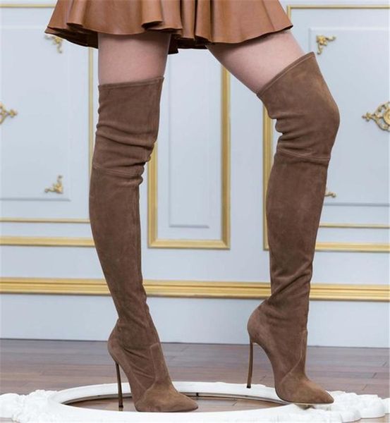 

fashion classic winter women boots long stretch slim thigh high boots high heel over the knee shoes botas feminina, Black