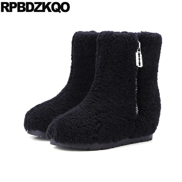 

designer shoes women luxury 2020 round toe brand sheepskin fashion snow short boots red winter black flat beige hidden real fur