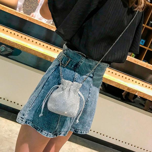 

women bags diamonds handle bag bucket leather bag chain mini shoulder handbag sac a main femme bolsos women handbags #t1g