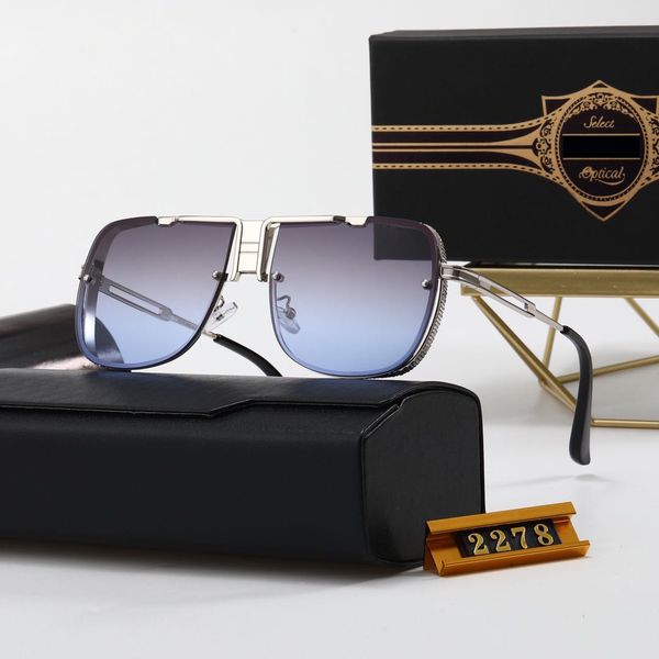 Últimos Mens Sunglasses Moda Óculos de Sol Designer Mulher Cinza Gold Gold Punk Estilo Futuro Quadro Moldura Moldura Primavera Dobradiça UV400 Luxo Shade Óculos 6 Caixa de Couro