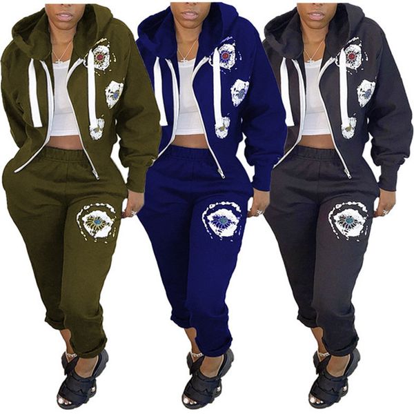 

designer women clothes spring long sleeve outfits 2 piece set printed tracksuit jogging sweatshirt tights sport suit klw0851, Red