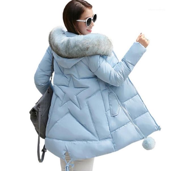 

women's down & parkas large size 6xl winter jacket women big fur collar coat for mid-length thickening maternity clothes warm parka1, Black