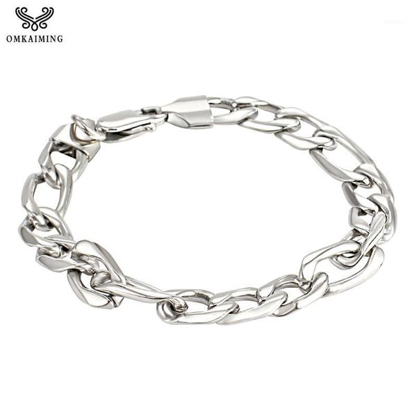 

link, chain wholesale jewelry silver plated bracelets 9mm flat three a link for womens mens bracelet figaro jewellery accesories1, Black