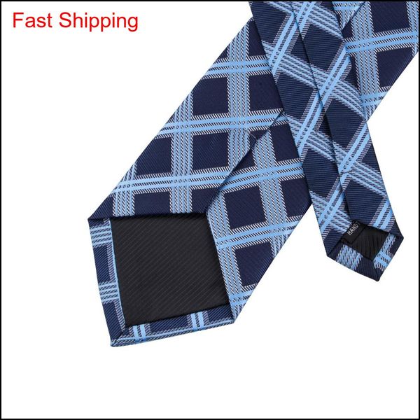 

hi-tie 100% silk tie set business men plaid blue necktie handkerchief cufflinks set ties for men wedding par qylmtw beauty888, Blue;white
